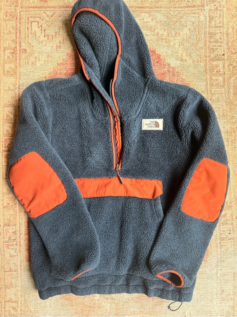 The North Face Navy Blue and Orange Hooded Fleece Pullover